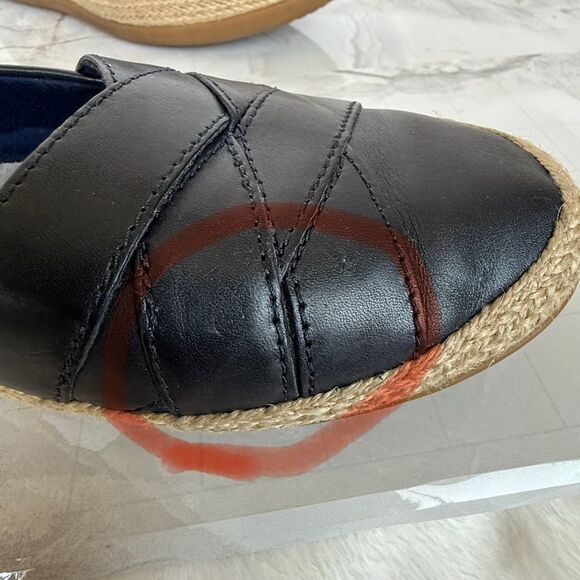 Clarks Black Leather Cloudstepper Comfort Slip On Espadrille Loafer Sz 5.5 - Picture 8 of 14